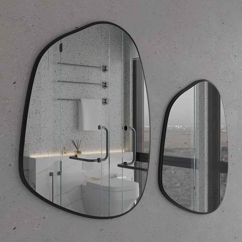 Modern Asimetrik Banyo Aynası – Çerçeveli Organik Şekilli Duvar Aynası
