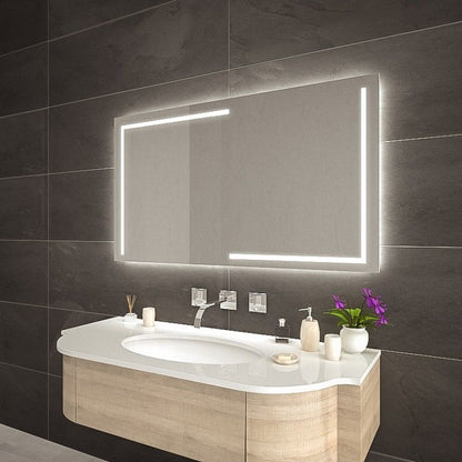 Lüks Geometrik LED Işıklı Ayna – Minimalist Siyah ve Altın Işık Efektli Dikdörtgen Ayna