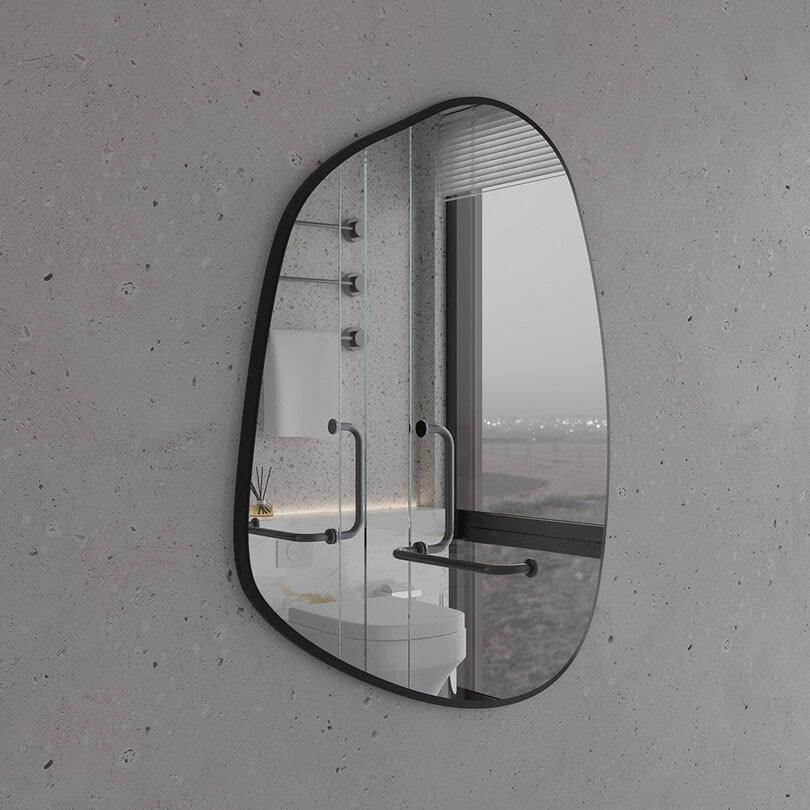 Modern Asimetrik Banyo Aynası – Çerçeveli Organik Şekilli Duvar Aynası