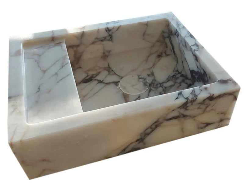 Calacatta Viola Mermer Duvara Monte Lavabo – Özel Üretim Lüks Banyo Lavabosu (36×46×13 cm)
