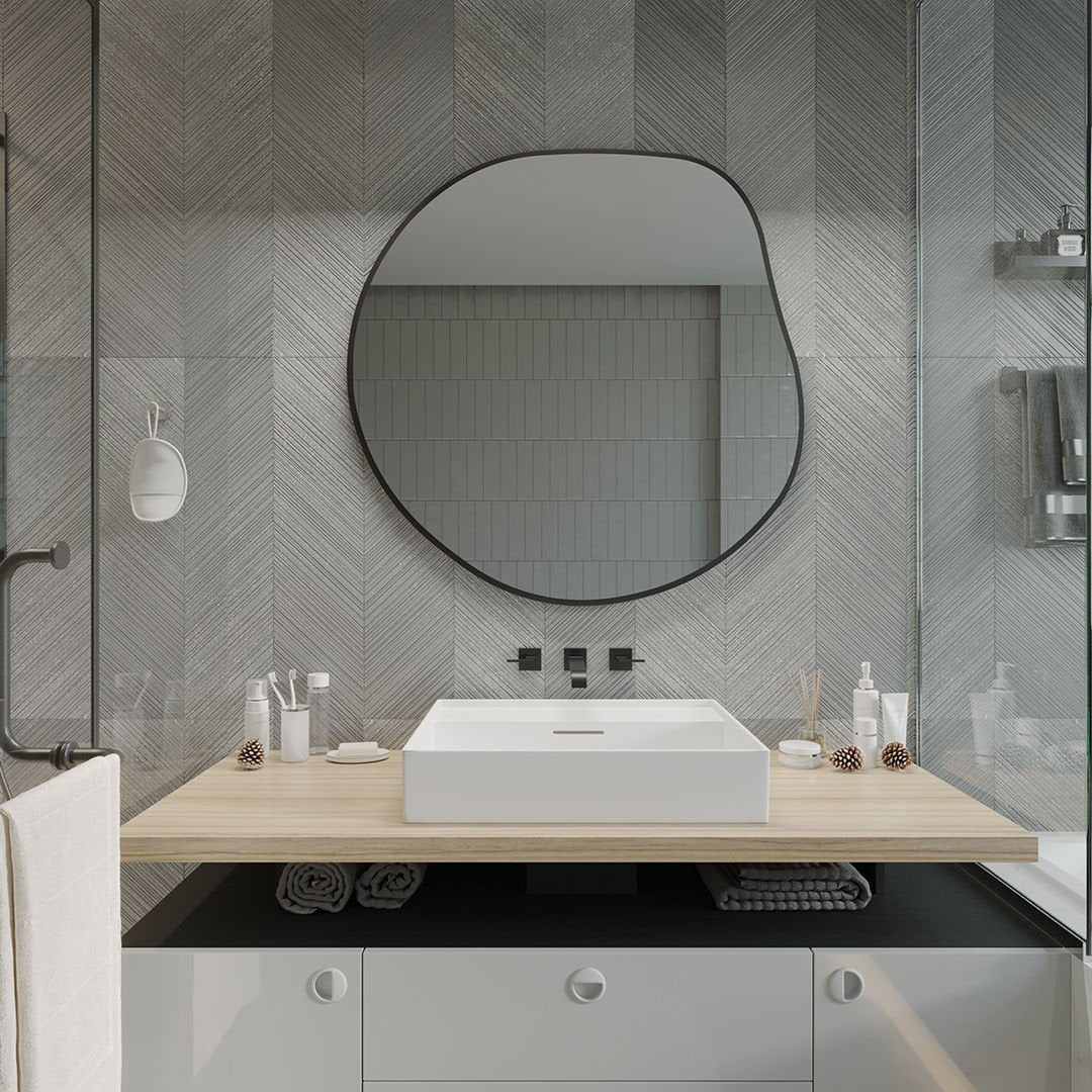 Modern Asimetrik Duvar Aynası – Organik Form Yuvarlak Banyo Aynası Çerçeveli | Dekoratif Minimal Ayna