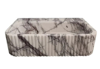 New York Mermer Duvara Monte Banyo Lavabosu – Dikdörtgen Fluted Tasarım | L61 × W36 × H15 cm