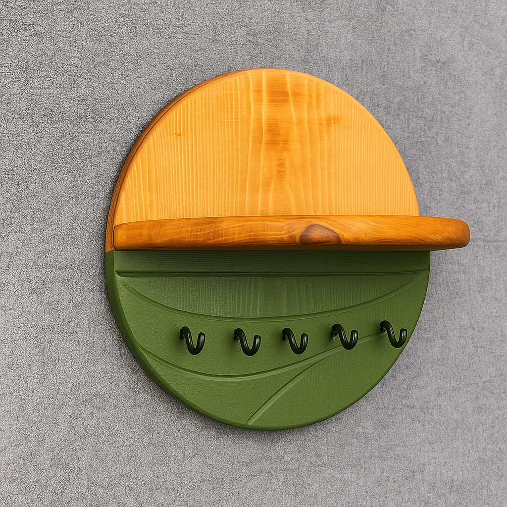 Ahşap Duvar Anahtarlık & Raflı Anahtar Askısı – Dekoratif Yuvarlak Ahşap Keyholder – Özel Ölçü Üretim