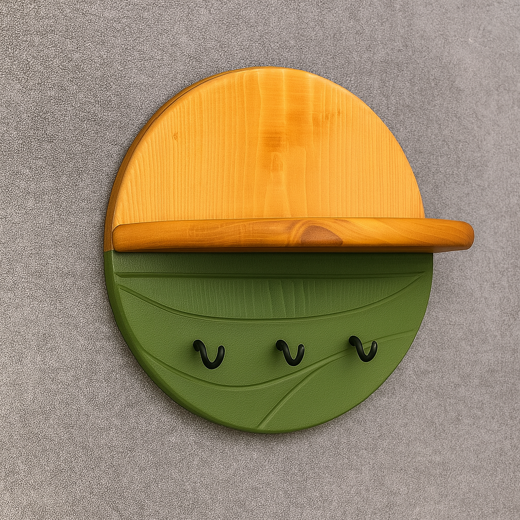 Ahşap Duvar Anahtarlık & Raflı Anahtar Askısı – Dekoratif Yuvarlak Ahşap Keyholder – Özel Ölçü Üretim