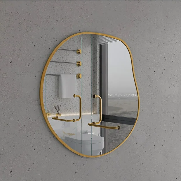 Modern Asimetrik Duvar Aynası – Organik Form Yuvarlak Banyo Aynası Çerçeveli | Dekoratif Minimal Ayna