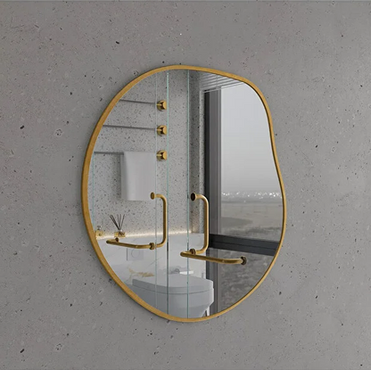 Modern Asimetrik Duvar Aynası – Organik Form Yuvarlak Banyo Aynası Çerçeveli | Dekoratif Minimal Ayna