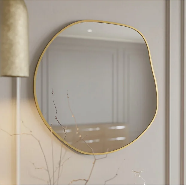 Modern Asimetrik Duvar Aynası – Organik Form Yuvarlak Banyo Aynası Çerçeveli | Dekoratif Minimal Ayna