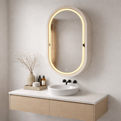 LED Işıklı Dimmable Banyo Aynası Dolaplı – Modern Duvar Tipi Oval Tasarım