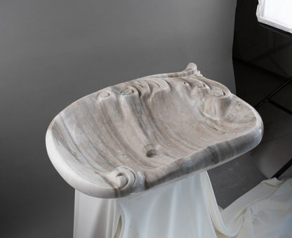 Silver Wave Marble Lavabo – Doğal Silver Wave Mermer Tezgâh Üstü Banyo Lavabosu (L 55 × W 55 × H 15 cm)
