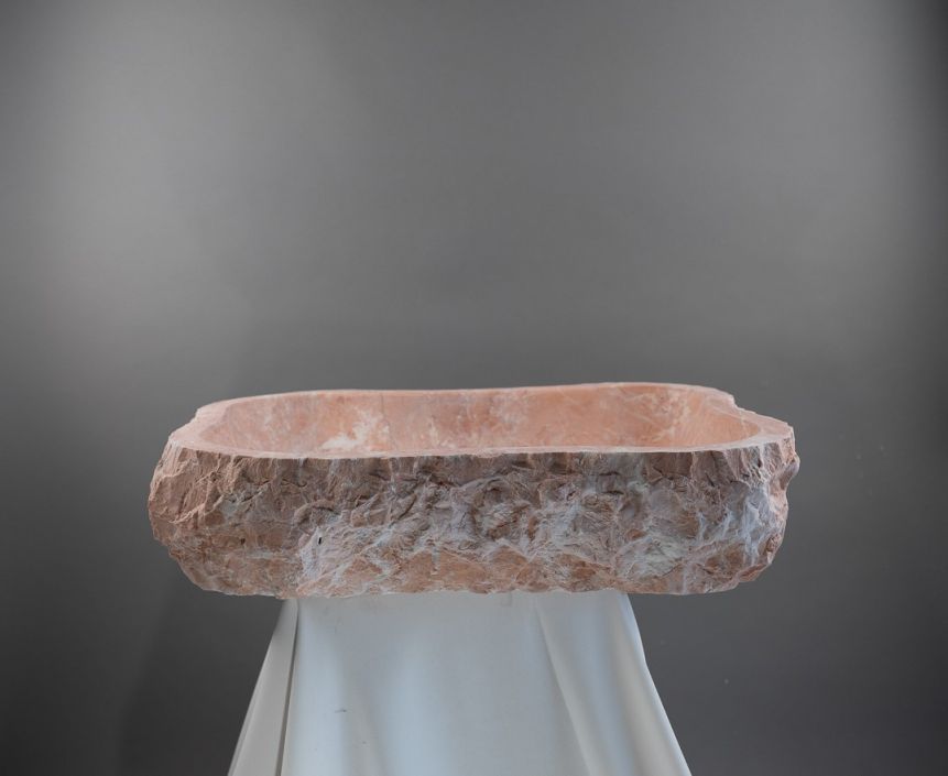 Rosa Marble Lavabo – Doğal Rosa Mermer Tezgâh Üstü Banyo Lavabosu (L 55 × W 40 × H 14 cm)