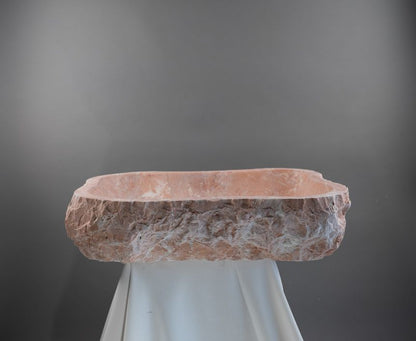 Rosa Marble Lavabo – Doğal Rosa Mermer Tezgâh Üstü Banyo Lavabosu (L 55 × W 40 × H 14 cm)