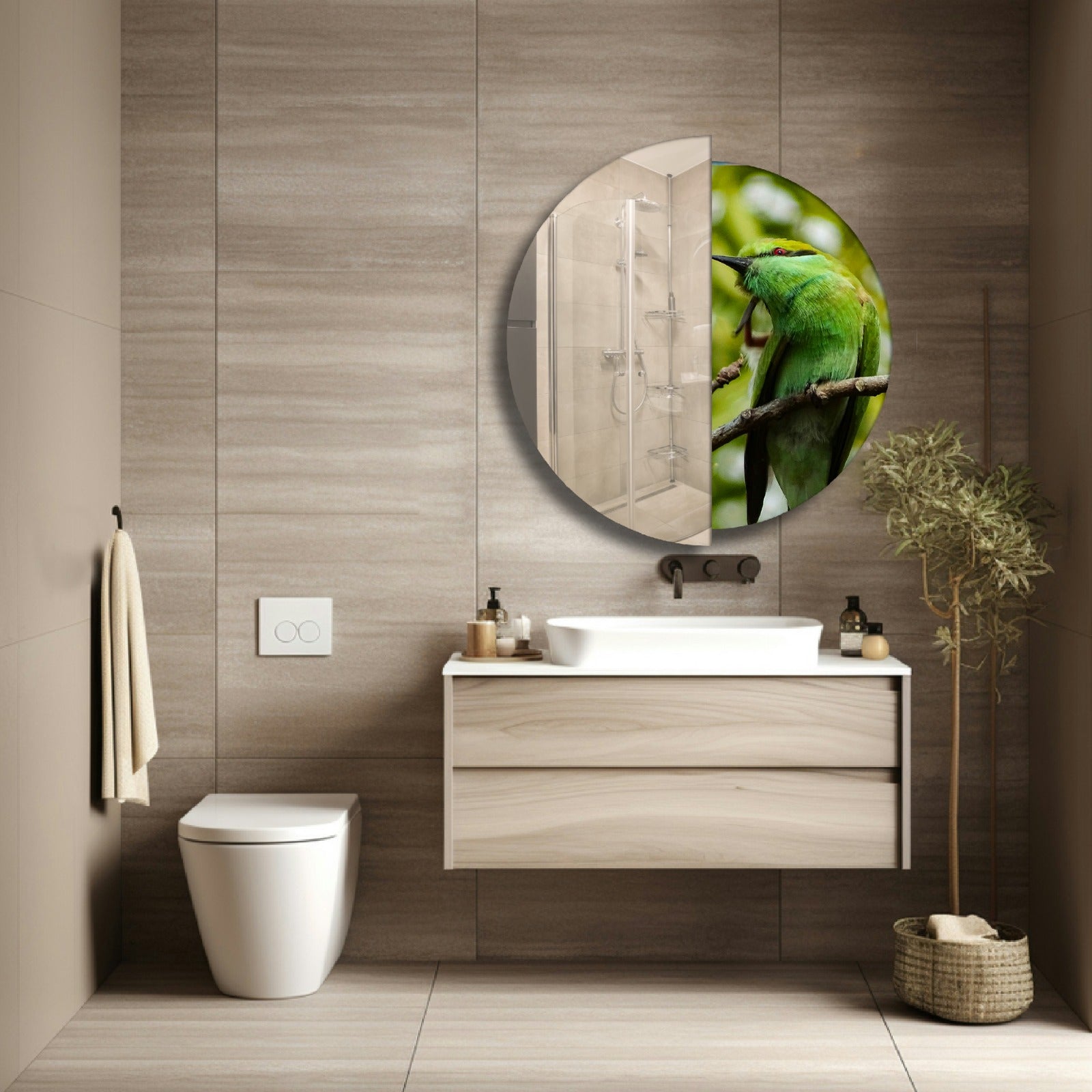 Modern Yarım Temperli Cam Duvar Aynası – Dekoratif Yuvarlak Tasarım Ayna, Salon ve Antre İçin Şık Modern Ayna