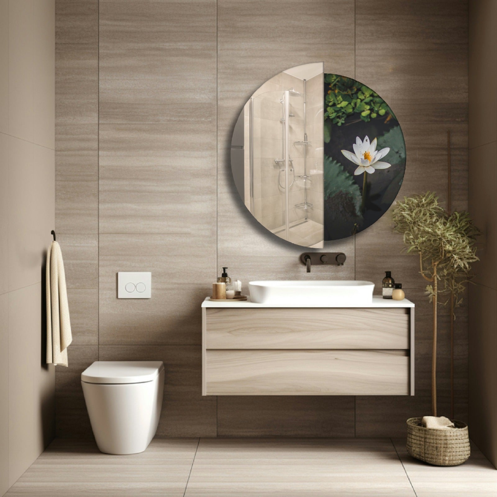 Modern Yarım Temperli Cam Duvar Aynası – Dekoratif Yuvarlak Tasarım Ayna, Salon ve Antre İçin Şık Modern Ayna