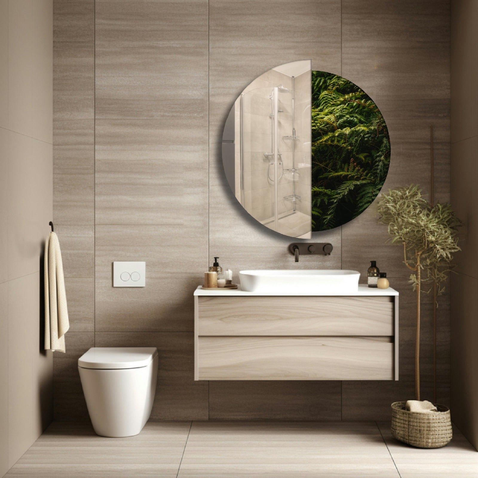 Modern Yarım Temperli Cam Duvar Aynası – Dekoratif Yuvarlak Tasarım Ayna, Salon ve Antre İçin Şık Modern Ayna