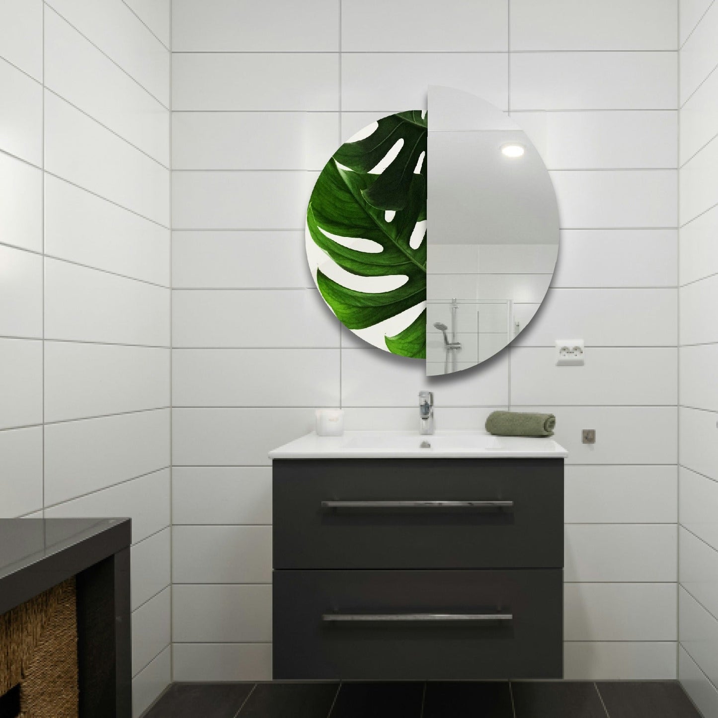 Modern Yarım Temperli Cam Duvar Aynası – Dekoratif Yuvarlak Tasarım Ayna, Salon ve Antre İçin Şık Modern Ayna