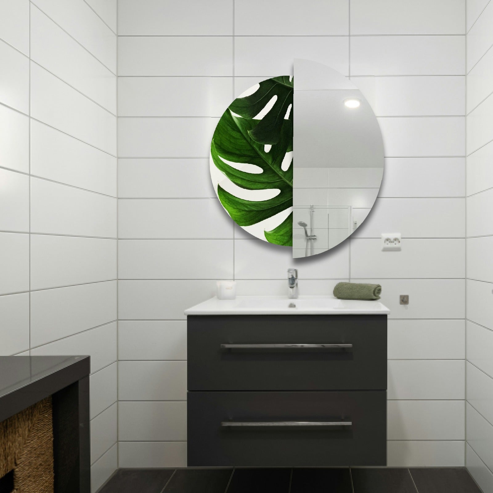 Modern Yarım Temperli Cam Duvar Aynası – Dekoratif Yuvarlak Tasarım Ayna, Salon ve Antre İçin Şık Modern Ayna