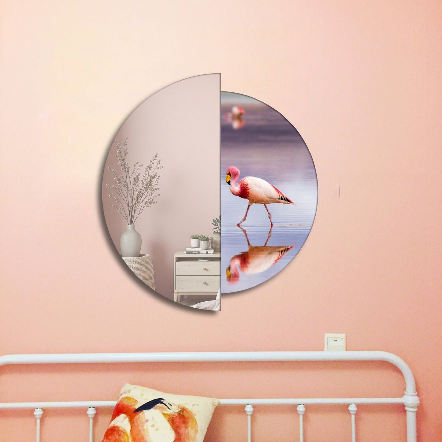 Modern Yarım Temperli Cam Duvar Aynası – Dekoratif Yuvarlak Tasarım Ayna, Salon ve Antre İçin Şık Modern Ayna