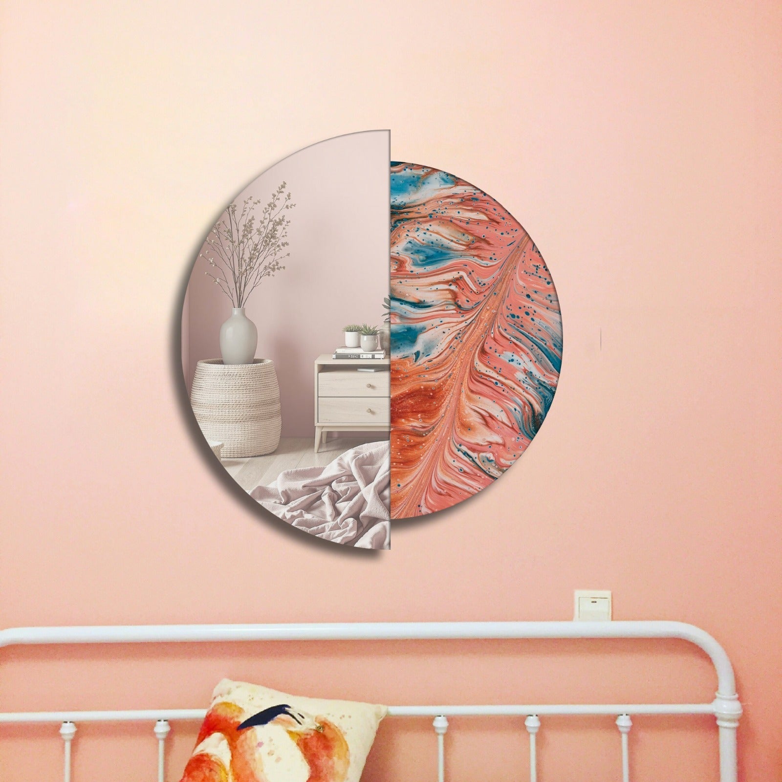 Modern Yarım Temperli Cam Duvar Aynası – Dekoratif Yuvarlak Tasarım Ayna, Salon ve Antre İçin Şık Modern Ayna