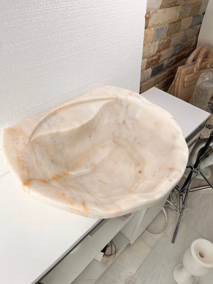 Bej Oniks Mermer Lavabo – El Yapımı Doğal Taş Banyo Lavabosu (50×40×15 cm)
