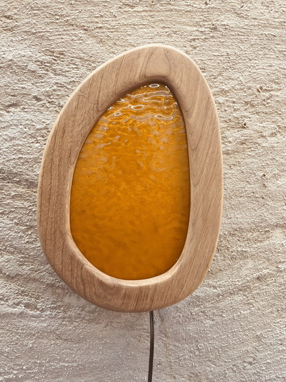 Doğal Kestane Ağacı Amber Camlı Dekoratif Duvar Apliği
