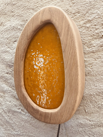 Doğal Kestane Ağacı Amber Camlı Dekoratif Duvar Apliği
