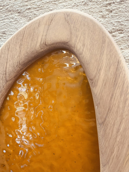Doğal Kestane Ağacı Amber Camlı Dekoratif Duvar Apliği