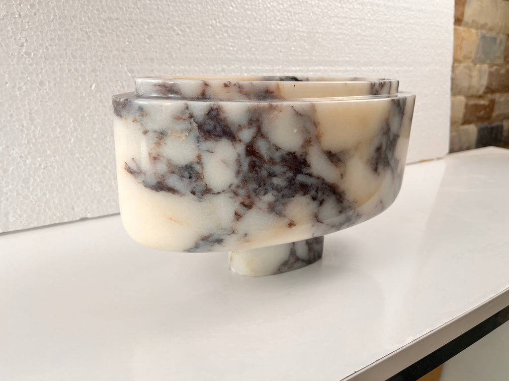 Premium Mermer Meyve Kasesi – Dekoratif Taş Sunum Standı