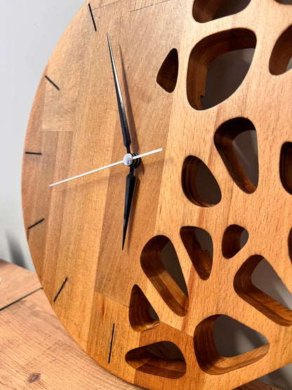 El Yapımı Ahşap Duvar Saati – Kayın Ağacı Modern Dekoratif Saat – 30x30 cm Minimalist Doğal Ahşap Saat