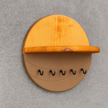 Ahşap Duvar Anahtarlık & Raflı Anahtar Askısı – Dekoratif Yuvarlak Ahşap Keyholder – Özel Ölçü Üretim