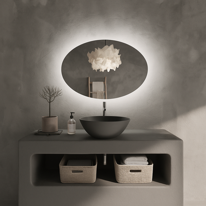 Modern Oval LED Ayna – Işıklı Dekoratif Banyo Aynası | Şık Duvar Aksesuarı
