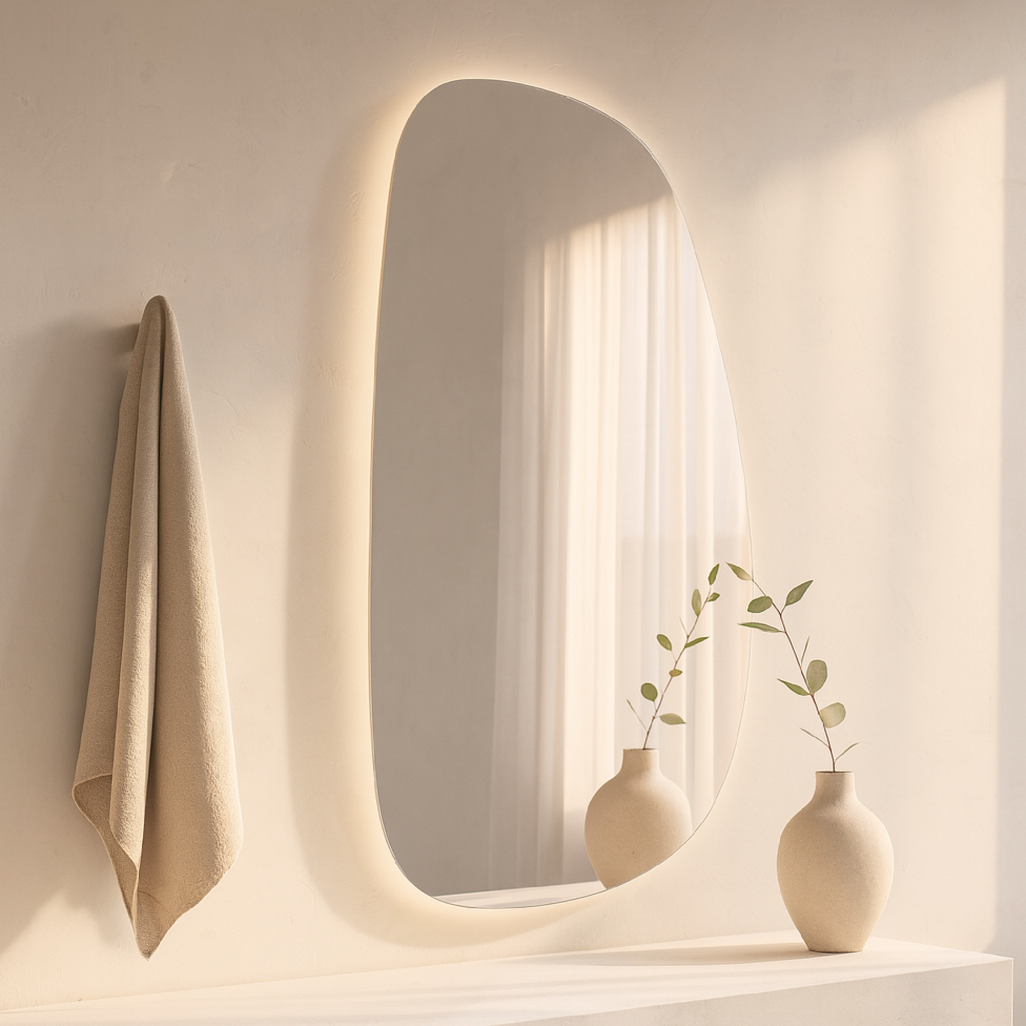 Asimetrik LED Ayna – Modern Dekoratif Organik Şekilli Duvar Aynası | Banyo & Salon için Tasarım Ayna