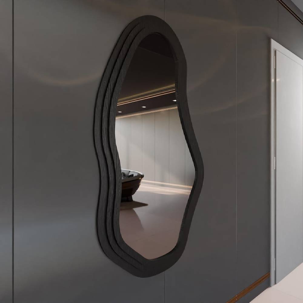Modern Dalgalı Duvar Aynası MDF Çerçeve – İrregular Dekoratif Ayna, Salon Yatak Odası Hol Ayna