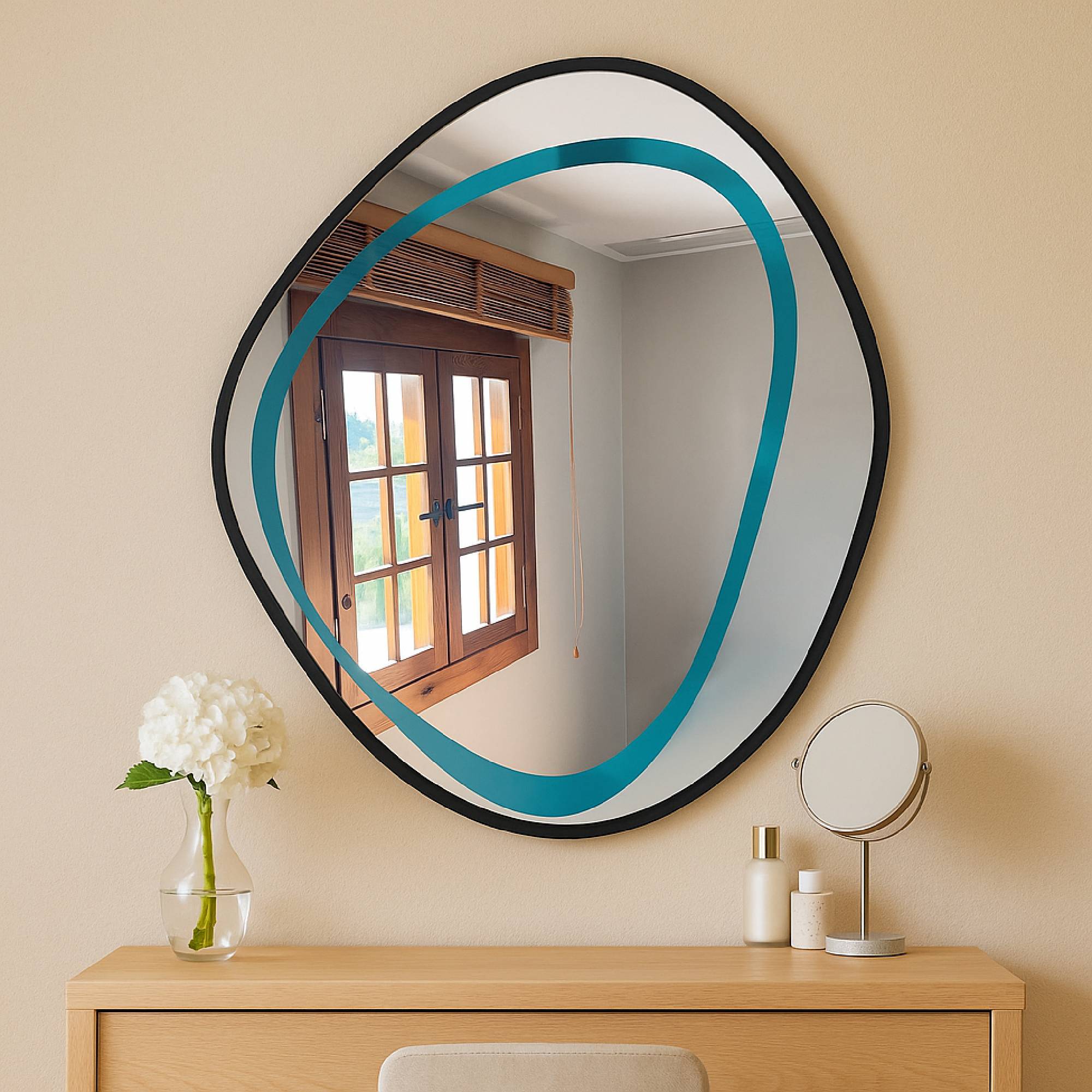 Organik Şekilli Modern Ayna – Asimetrik Dekoratif Banyo ve Salon Duvar Aynası