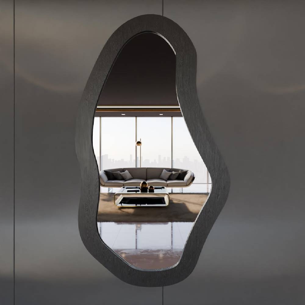 Modern Dalgalı Duvar Aynası MDF Çerçeve – İrregular Dekoratif Ayna, Salon Yatak Odası Hol Ayna
