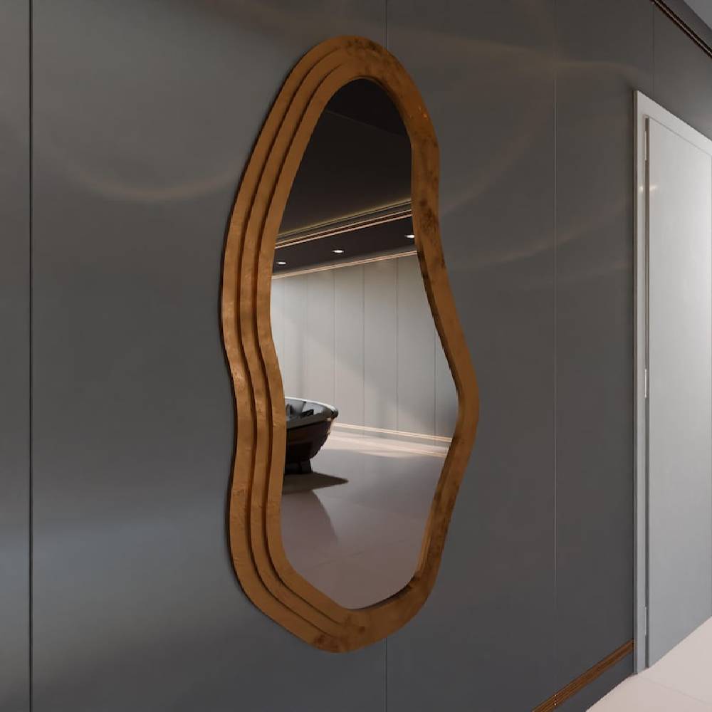 Modern Dalgalı Duvar Aynası MDF Çerçeve – İrregular Dekoratif Ayna, Salon Yatak Odası Hol Ayna