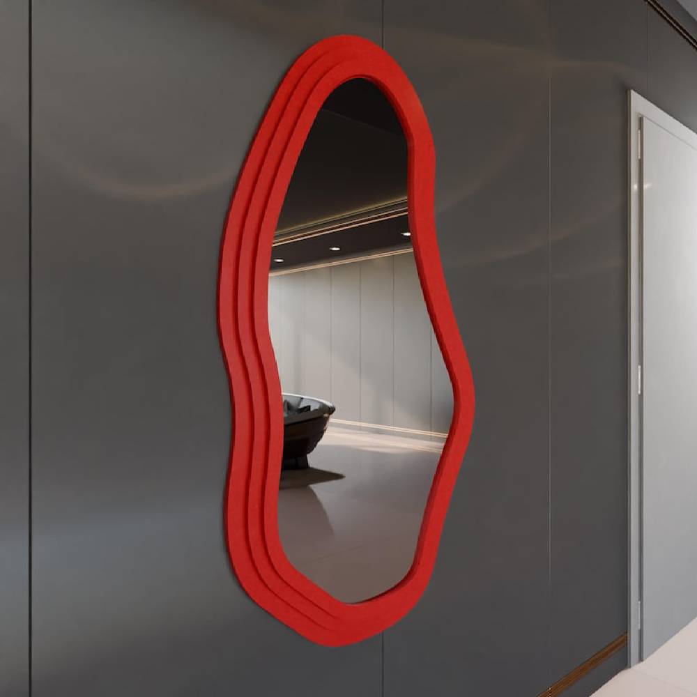 Modern Dalgalı Duvar Aynası MDF Çerçeve – İrregular Dekoratif Ayna, Salon Yatak Odası Hol Ayna
