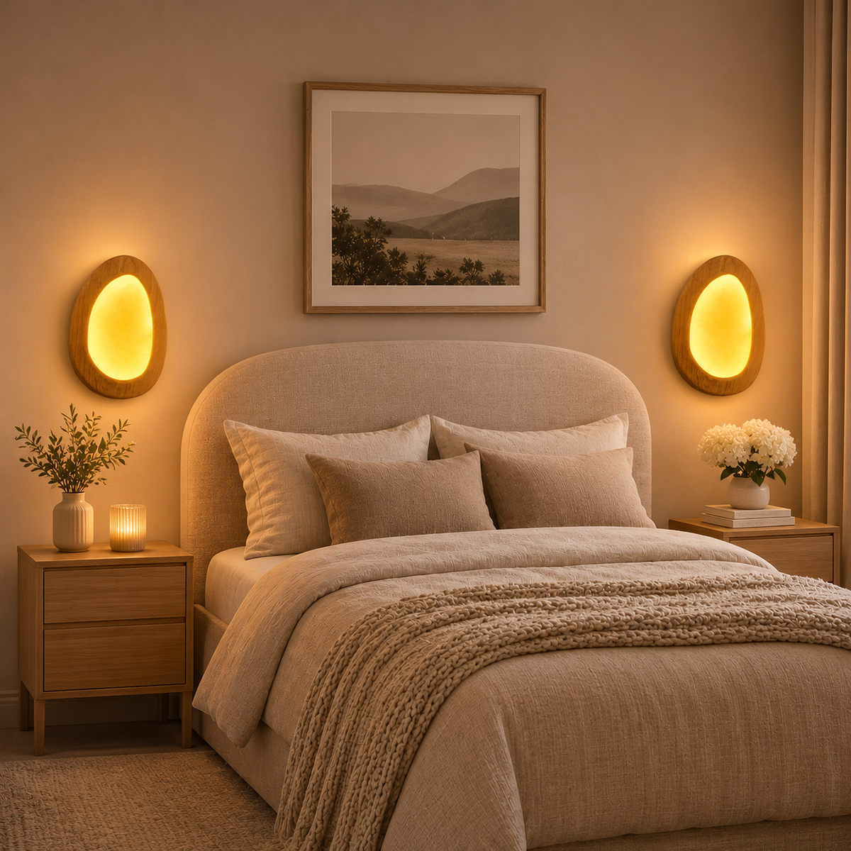 Doğal Kestane Ağacı Amber Camlı Dekoratif Duvar Apliği