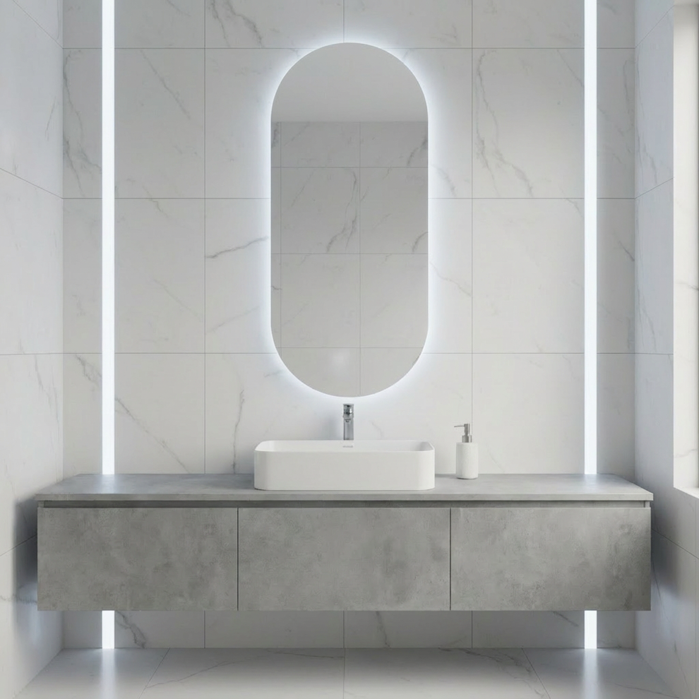 Ark LED Ayna – Modern Banyo LED Ayna, Oval Işıklı Dekoratif Duvar Ayna ...