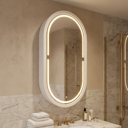 LED Işıklı Dimmable Banyo Aynası Dolaplı – Modern Duvar Tipi Oval Tasarım