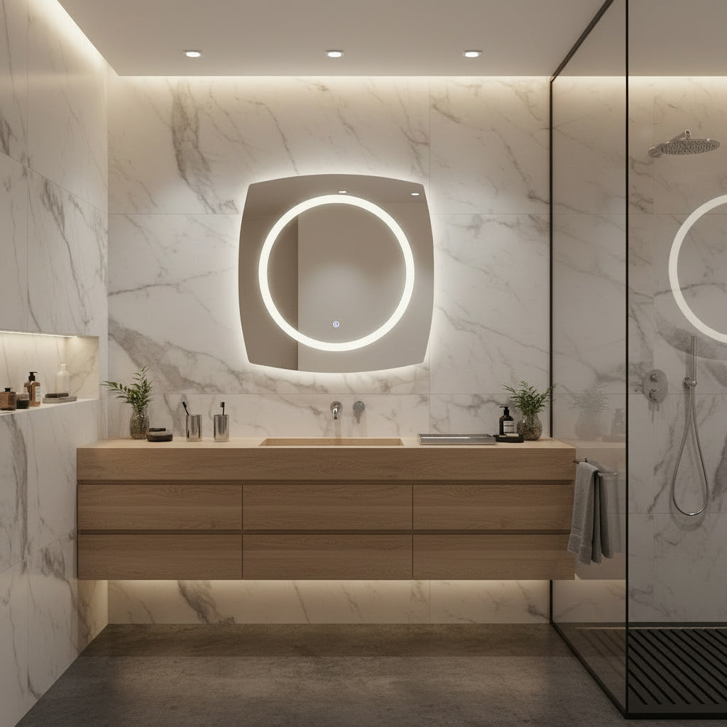 Modern LED Halkalı Duvar Aynası – Makyaj Masası İçin Dekoratif Aydınlatmalı Ayna
