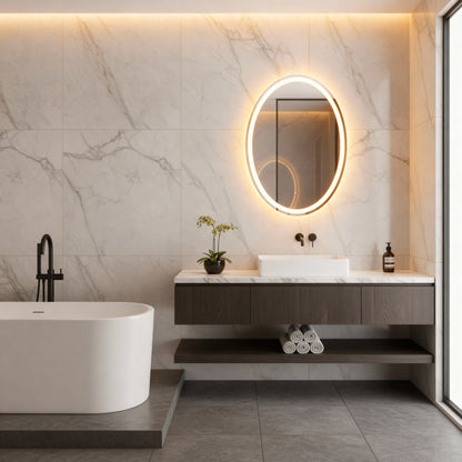 Modern Oval LED Aydınlatmalı Ayna – Minimalist Işıklı Duvar Aynası