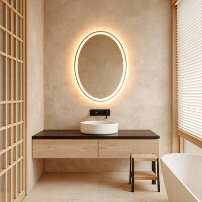 Modern Oval LED Aydınlatmalı Ayna – Minimalist Işıklı Duvar Aynası