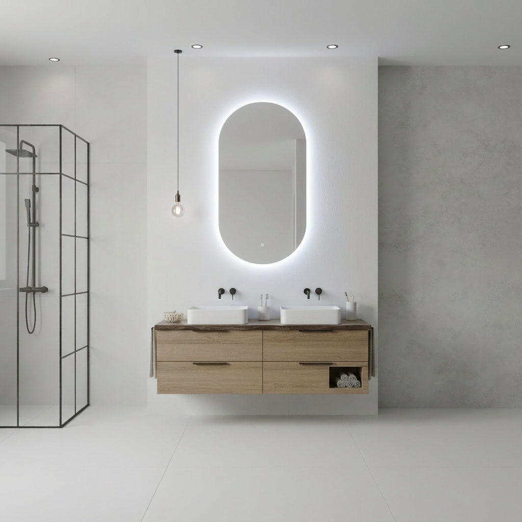Oval LED Aydınlatmalı Ayna – Modern Dekoratif Banyo Aynası, Arkadan Işıklı Tasarım
