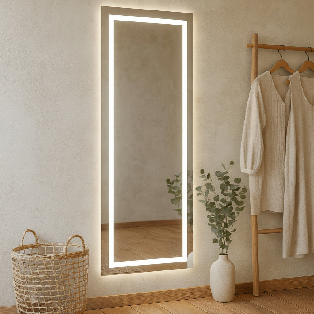 Büyük LED Işıklı Dikdörtgen Banyo Aynası – Modern Çerçevesiz Tasarım, Touch ve Duvar Anahtarlı