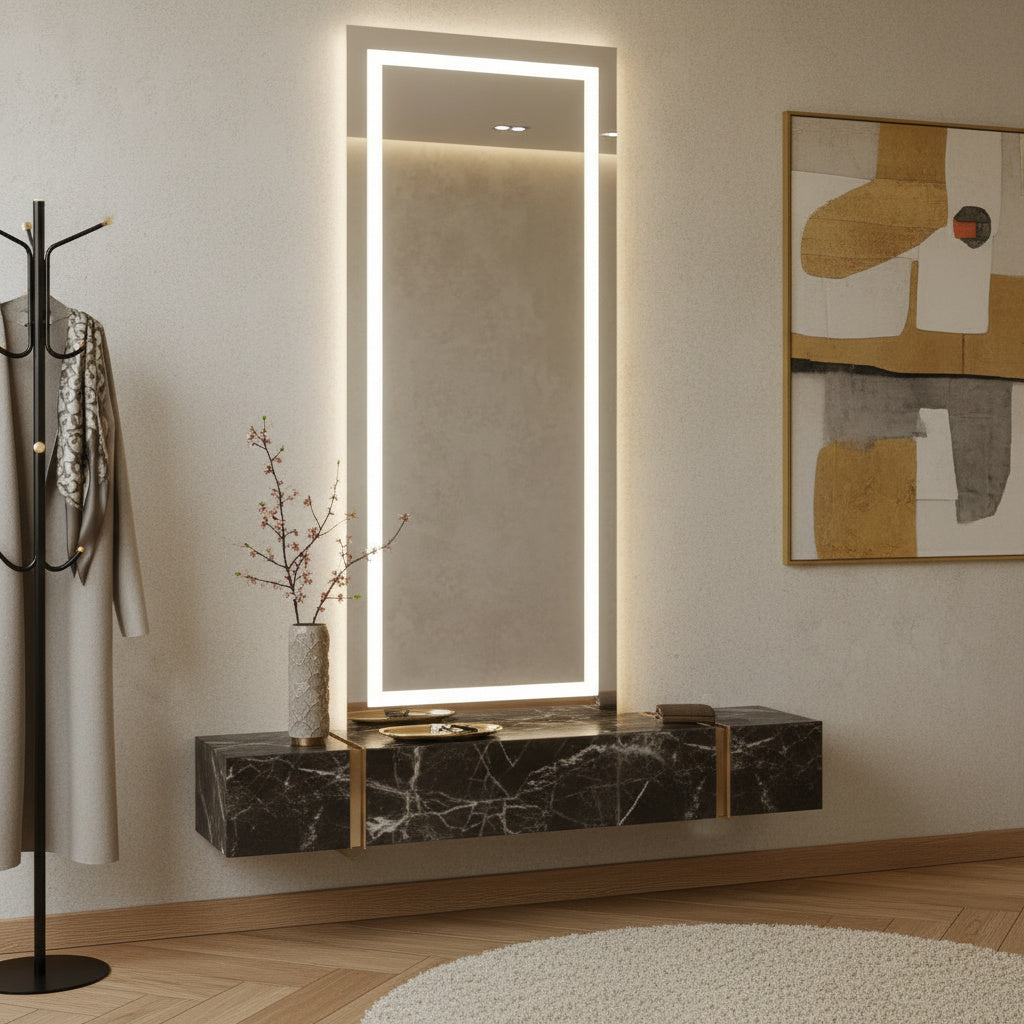 Büyük LED Işıklı Dikdörtgen Banyo Aynası – Modern Çerçevesiz Tasarım, Touch ve Duvar Anahtarlı