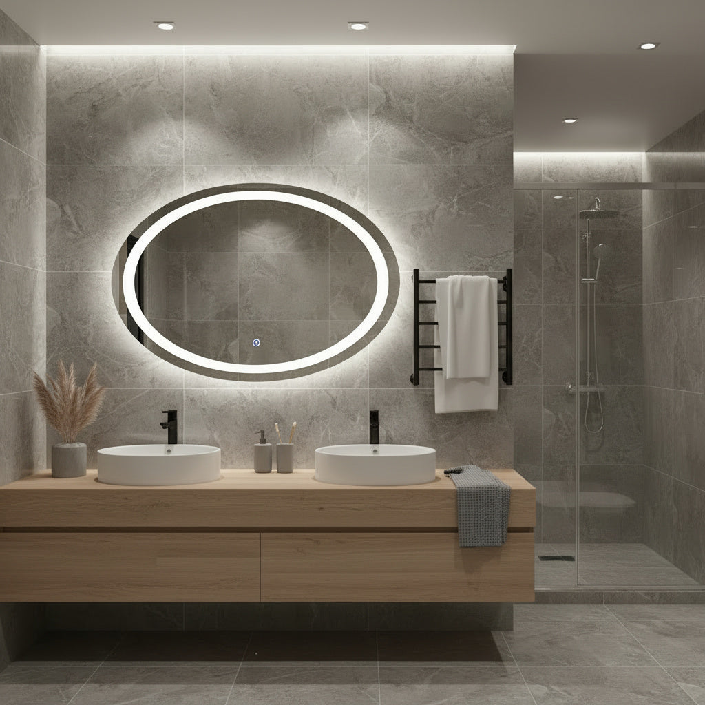 LED Işıklı Oval Ayna – Şık ve Minimalist Banyo Dekorasyon Aynası