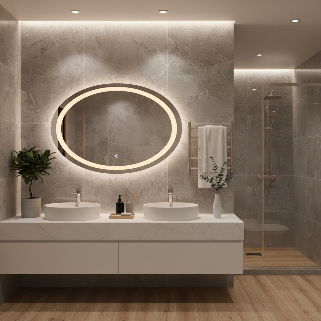 LED Işıklı Oval Ayna – Şık ve Minimalist Banyo Dekorasyon Aynası