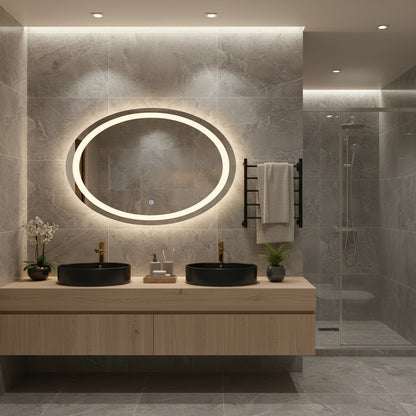 LED Işıklı Oval Ayna – Şık ve Minimalist Banyo Dekorasyon Aynası