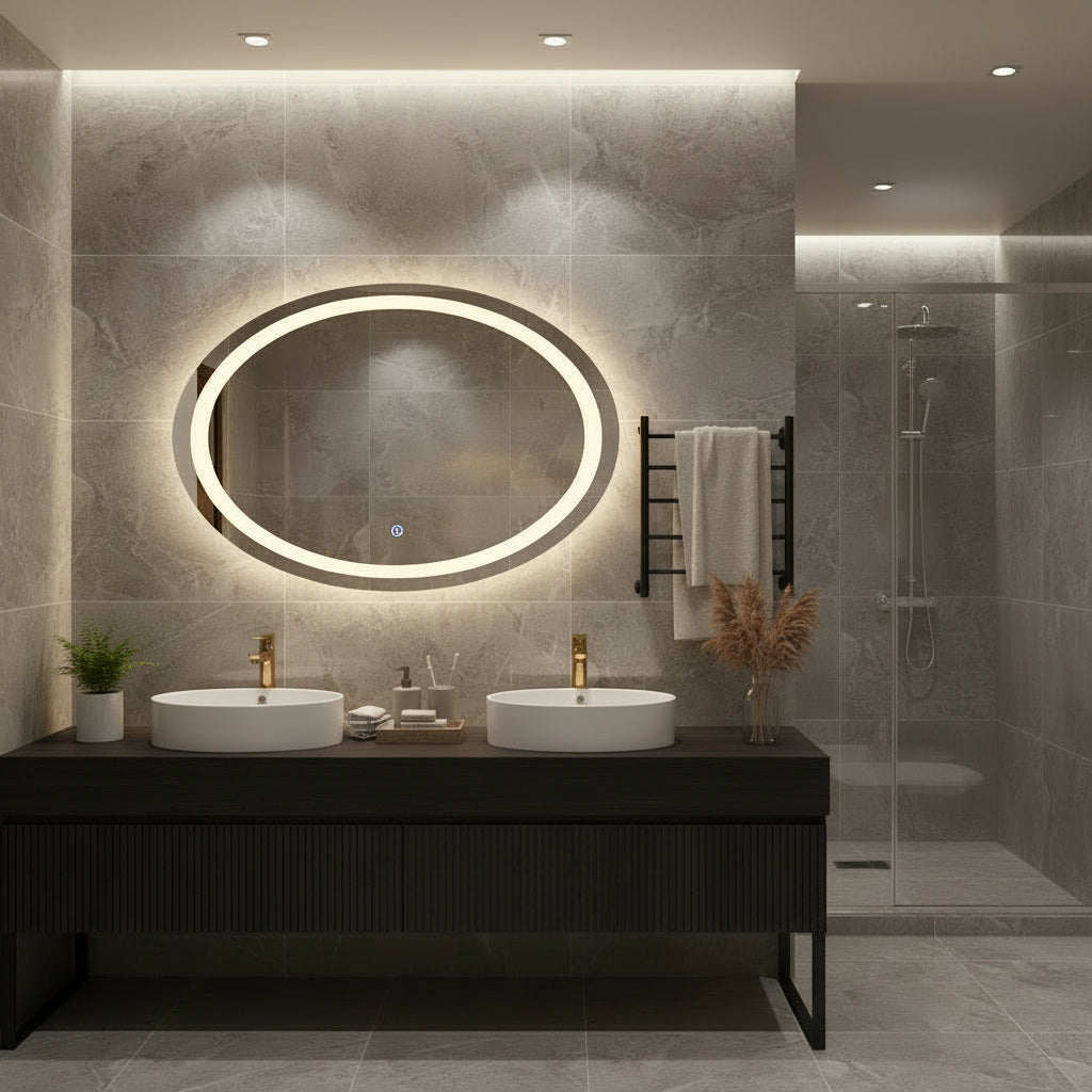 LED Işıklı Oval Ayna – Şık ve Minimalist Banyo Dekorasyon Aynası