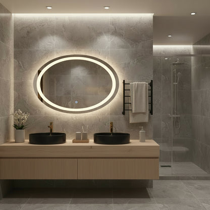 LED Işıklı Oval Ayna – Şık ve Minimalist Banyo Dekorasyon Aynası